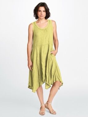 Flax Asymmetrical Handkerchief Hem Dress in Light Grey